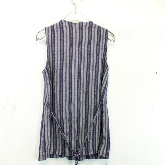 VINTAGE EXPRESS USA Womens Navy Blue Gray Vest MEDIUM Striped Sleeveless Knitted - Picture 8 of 10